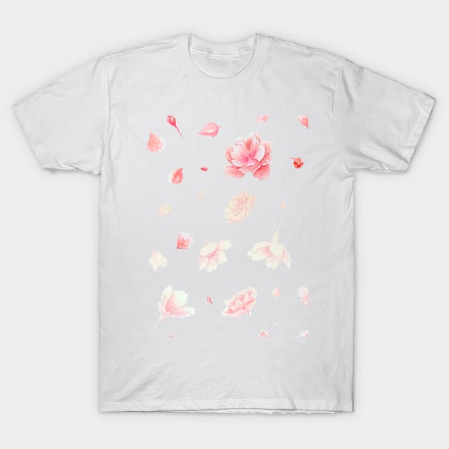 Dancing among the sakura petals - Pink background T-Shirt by TheAlbinoSnowman